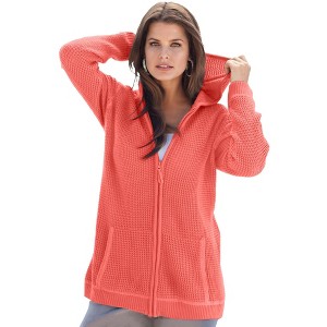 Roaman's Women's Plus Size Classic Length Waffle Zip Hoodie - 1 of 4