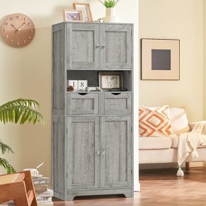 USIKEY Tall Bathroom Storage Cabinet with 2 Drawers & 2 Adjustable Shelves, Bathroom Storage Cabinet with 4 Doors, for Living Room, Entryway - 1 of 4