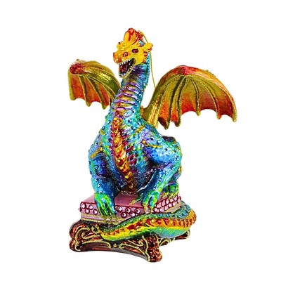 Glitter Lab 6.0 Inch Turquoise Dragon Ornament Hand Painted Embellished Tree Ornaments