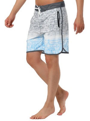 TATT 21 Men's Summer Drawstring Contrast Color Printed Beach Boardshorts Gray Blue 28 — фото 5