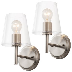 C Cattleya 1-Light Brushed Nickel Armed Sconce Wall Lamp with Clear Glass Shade(2-Pack) - 1 of 4