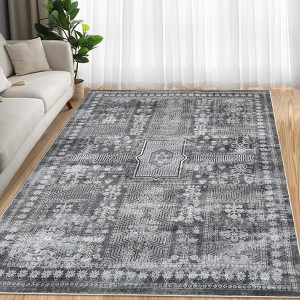 Low Pile Vintage Floral Accent Carpet, Non-Slip & Stain-Resistant - 1 of 4