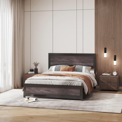 Coucheta Bed Frame with Charging Station,Industrial Platform with Headboard,Metal Slat Frame,No Box Spring Needed,Easy Assembly