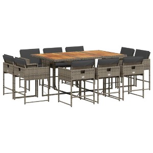 vidaXL Patio Dining Set with Cushions 11-Piece Poly Rattan Gray - Acacia Wood Table - Outdoor Furniture for Garden, Patio, Backyard - 1 of 4