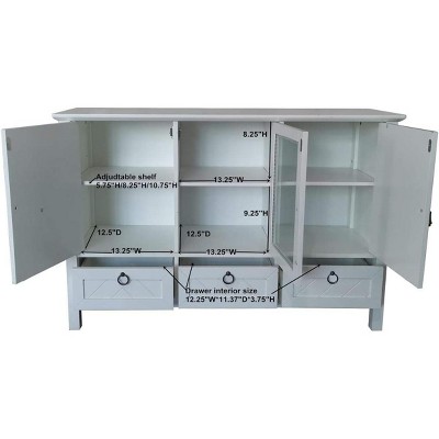 White Modern Farmhouse Console Table with Glass Door and Storage