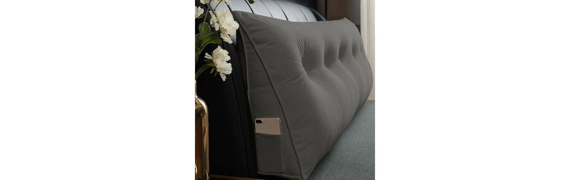 Racxily Triangle Reading Cushion, Wedge Headboard Pillows with a button-Gray 100*50*20cm