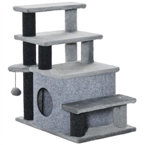 Gulches Black Gray 26 inch Adjustable Cat Stair 4 Steps Particleboard Plush Condo Hanging Toy Small Cats 10 lbs Climber Furniture - 1 of 4
