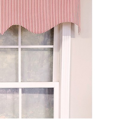 Red Ticking Stripe Cotton Scalloped Window Valance