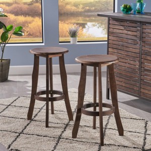 Coolbibila-Set Of 2 Barstool, Acacia Wood Bar Chair, Bar Chair High For Outdoor,  Armless Design Bar Chair Stool, Modern Bar Chair - 1 of 4