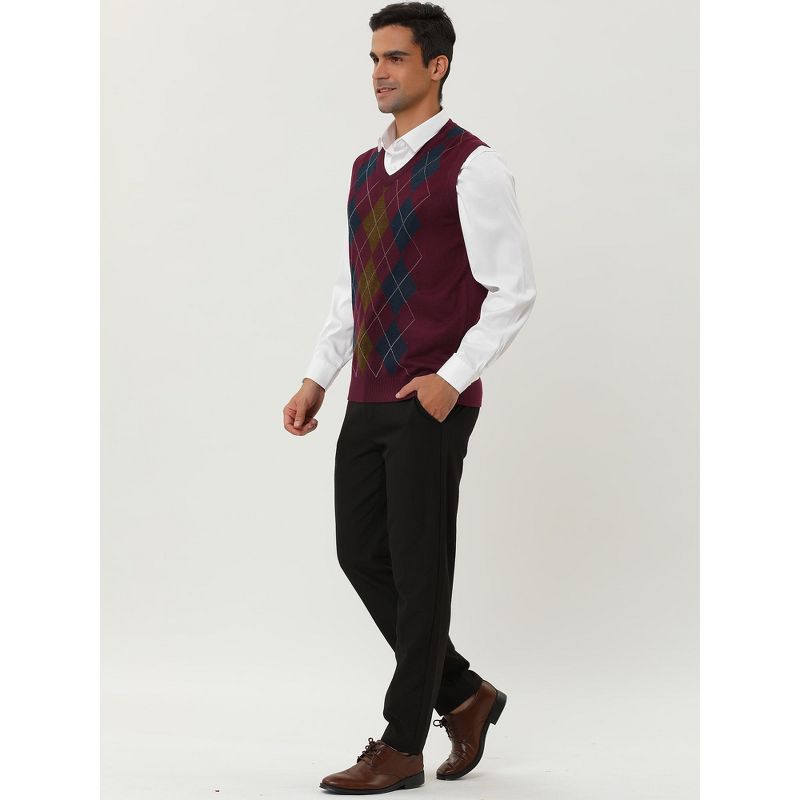 Lars Amadeus Men's Casual Argyle V Neck Slim Fit Sleeveless Knit Pullover Sweater Vest, 4 of 7