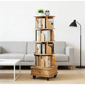 Airsurfer 5-Tier Bookshelf Tower Rotating Corner Display Bookshelf with Wheels and Drawer Storage Bookshelf for Home Office or Living Room - 1 of 4