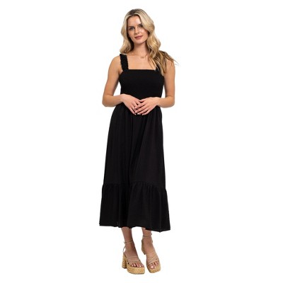 August Sky Women's Tie-Strap Midi Dress RDM2001-A_Black_Large