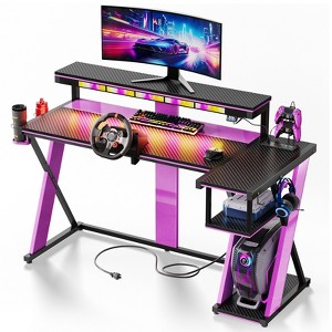 Bestier 41.6”/57” L Shaped Gaming Desk with Monitor Stand & Power Outlet, LED Corner Computer Desk with Cup Holder & Controller Stand - 1 of 4