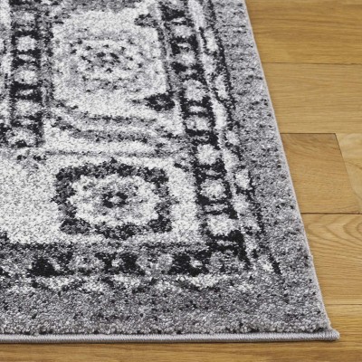 Grey and Black High Pile Floral Area Rug