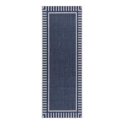 Navy Blue and Gray Synthetic Flatweave Indoor/Outdoor Runner Rug