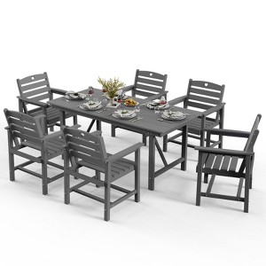 GardenJoy 7-Piece Patio Dining Set, HDPE Outdoor Table & Chairs Set for Lawn, Porch, Deck, Yard - 1 of 3
