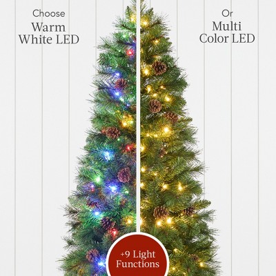 7.5ft Pre-Lit Slim Scotch Pine Christmas Tree with Multicolor LED Lights and Metal Stand