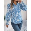 Clearlove Women's Color-Block Floral Print Shirt with Lantern Sleeves and Collar - 3 of 4