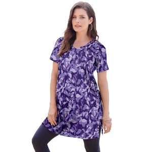 Roaman's Women's Plus Size Ultimate Short Sleeve V Neck Tunic - 1 of 4