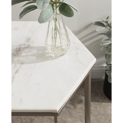 Trillion 20" Round Silver Metal and Stone Geometric Accent Table