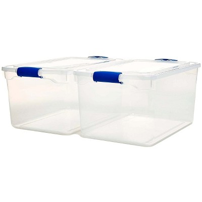 Homz Heavy Duty Modular Stackable Storage Tote Containers with Latching Lids, 66 Quart Capacity, Clear, 2 Pack