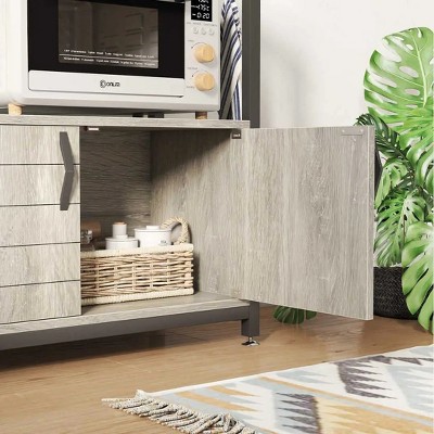 Grey Wash 3-Tier Baker's Rack with Storage Cabinet and Hooks