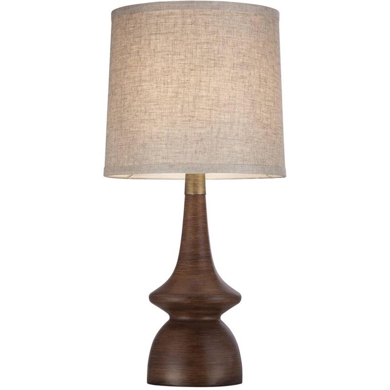 360 Lighting Mid Century Modern Table Lamps 24" High Set of 2 Walnut Faux Wood Brass Off White Drum Shade for Bedroom Living Room House Home Bedside, 3 of 6