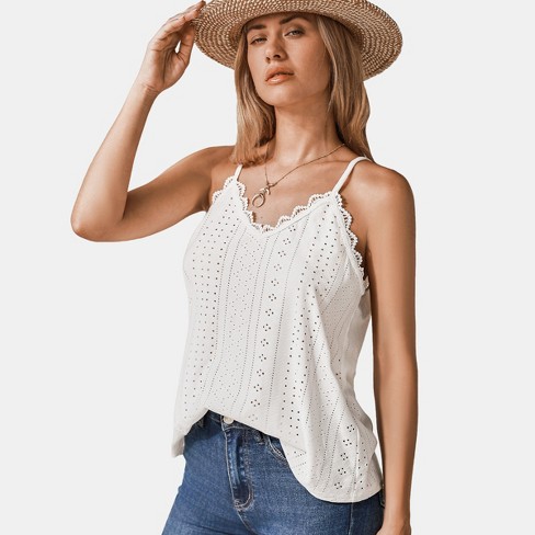 Women's White Eyelet Jersey Cami - Cupshe-l-white : Target