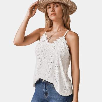 Women's White Eyelet Jersey Cami - Cupshe