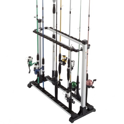 Fishing Rod Rack- Aluminum Freestanding Floor Storage, Organizer Stand for Home or Garage, Fits 24 Freshwater or Saltwater Rods by Leisure Sports