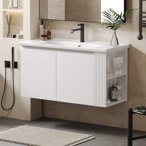 TiramisuBest 30"Antique Bathroom Vanity with Ceramic Sink,Mid-Century Modern Cabinet,2 Soft-Close Doors,Large Storage,Retro Freestanding,Brown - 1 of 4