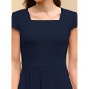 INSPIRE CHIC Women's Cap Sleeve Flare Square Neck Business Work A Line Pleated Dress - 4 of 4