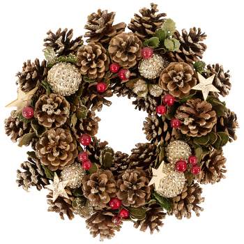 Northlight Glittered Pine Cone and Berry Artificial Christmas Wreath, 12-Inch, Unlit