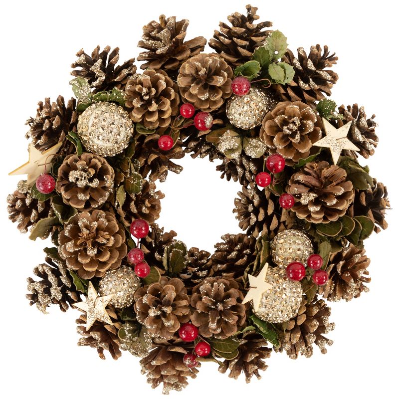 Northlight Glittered Pine Cone and Berry Artificial Christmas Wreath, 12-Inch, Unlit, 1 of 6
