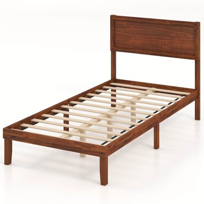 Infans Twin Bed Frame w/ Rustic Headboard Under-bed Storage Space No Box Spring Needed
