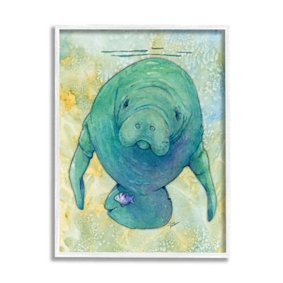 Stupell Industries Green Manatee Underwater Framed Giclee Art