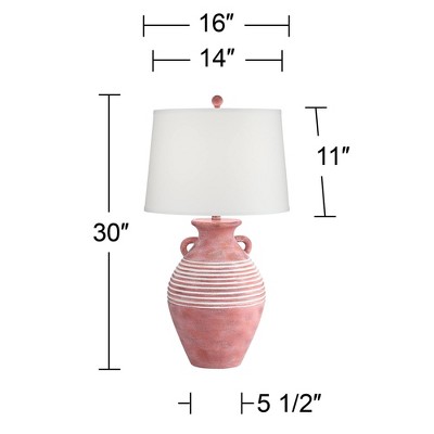 Rustic Red Sandstone Table Lamp with Linen Drum Shade