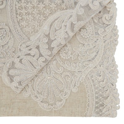 Ivory Embroidered Lace Polyester Table Runner