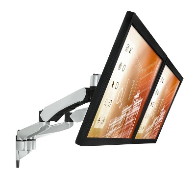 Mount-It! Dual Monitor Wall Mount with Articulating Gas-Spring Arms, VESA 75 x 75 mm and 100 x 100 mm, 19.8 Lbs. Weight Capacity, Silver