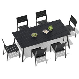 Crestlive Products Outdoor Dining Set Patio Dining Table with chairs Wooden-Like Top and Aluminum Frame Umbrella Hole - 1 of 4