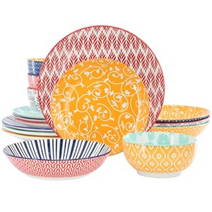 Elama Giovanna 16 Piece Assorted Porcelain Double Bowl Dinnerware Set - 1 of 4