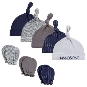 Hudson Baby Infant Boy Cotton Cap and Scratch Mitten Set, Handsome, 0-6 Months - 1 of 4