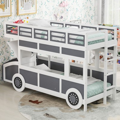 NicBex Twin Over Full Bunk Bed with Guardrail and 2 Drawers,Loft Bed with Ladder and Converts to 2 Beds,Noise Reduced Bunk Beds for Bedroo