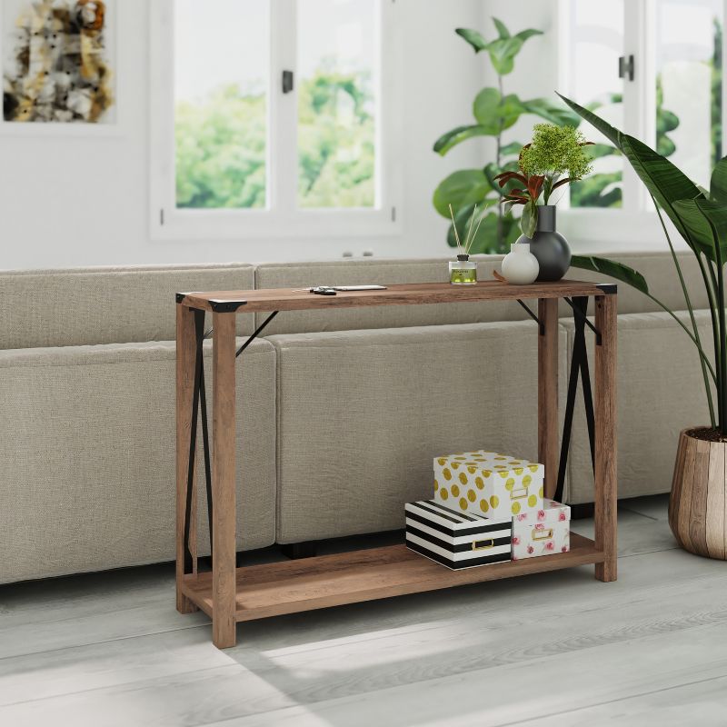 Emma and Oliver Engineered Wood Modern Farmhouse Entryway Console Table with Metal Accents, 2 of 10