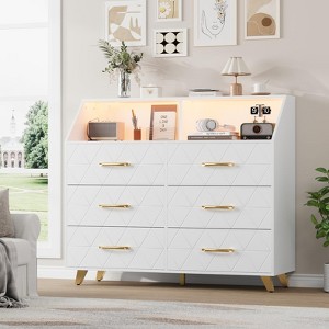 Modern 6 Drawer Dresser for Bedroom, Slim Wooden Dresser,for Nursery Living Room Apartments - 1 of 4