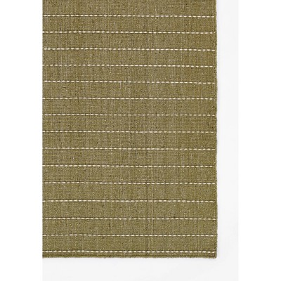 Handmade Green Wool and Synthetic Striped 5' x 8' Rug
