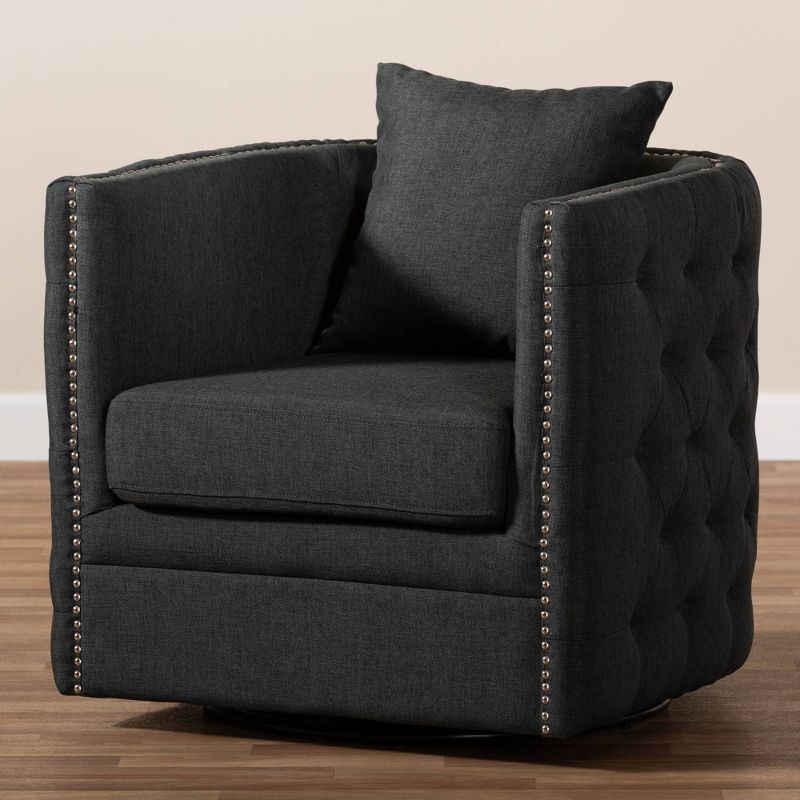 Micah Fabric Upholstered Tufted Swivel Chair Black - Baxton Studio, 6 of 10