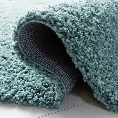 Aqua Blue 6'7" Square Shag Synthetic Area Rug