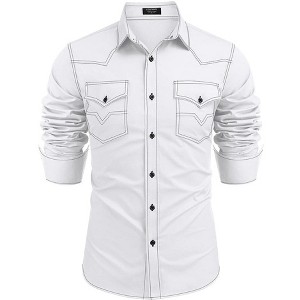 COOFANDY Men's Western Cowboy Shirts Long Sleeve Cotton Casual Button Down Work Shirt with Pockets - 1 of 4