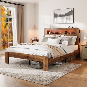 NicBex Full/Queen/King Vintage Bed Frame with Storage LED Light Headboard,Modern Platform Bed for Bedroom,No Box Spring Needed - 1 of 4